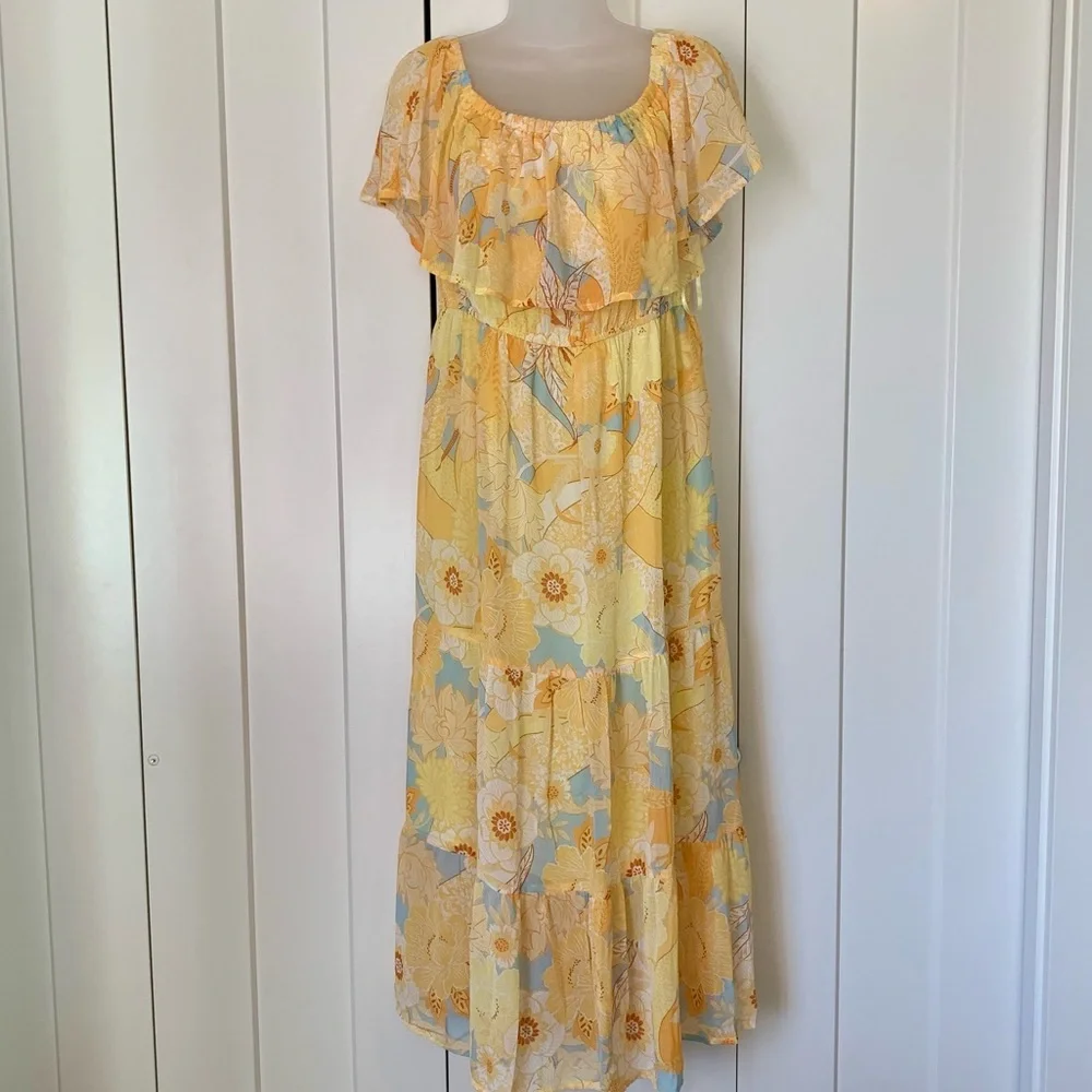 New - Mittoshop summery maxi dress yellow flowers wedding guest or party L - Picture 2 of 10